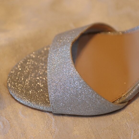 Jewel Badgley Mischka Louise Block Heel Sandal Silver Glitter Rhinestone Size 9 - Picture 6 of 15